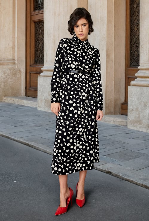 Women Printed Shirt Dress with Belt