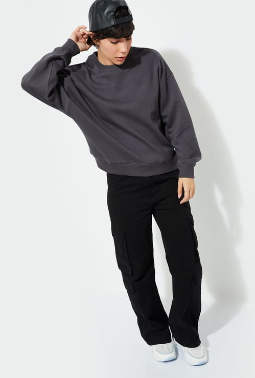 URB_N Women Oversized Solid Sweatshirt