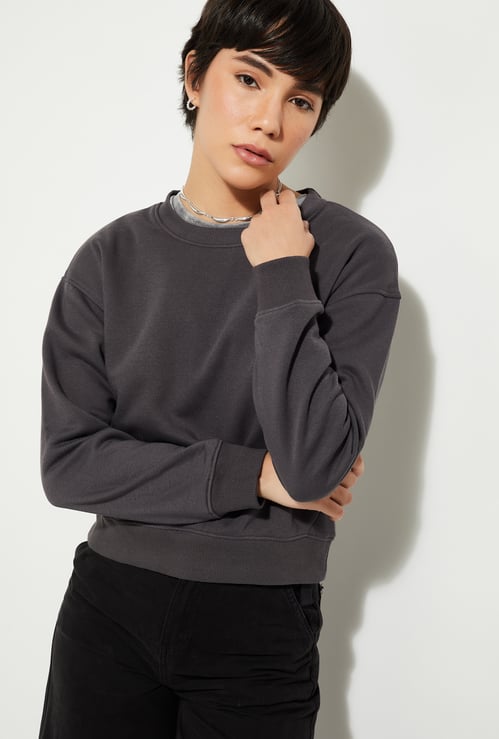 URB_N Women Solid Relaxed Fit Sweatshirt