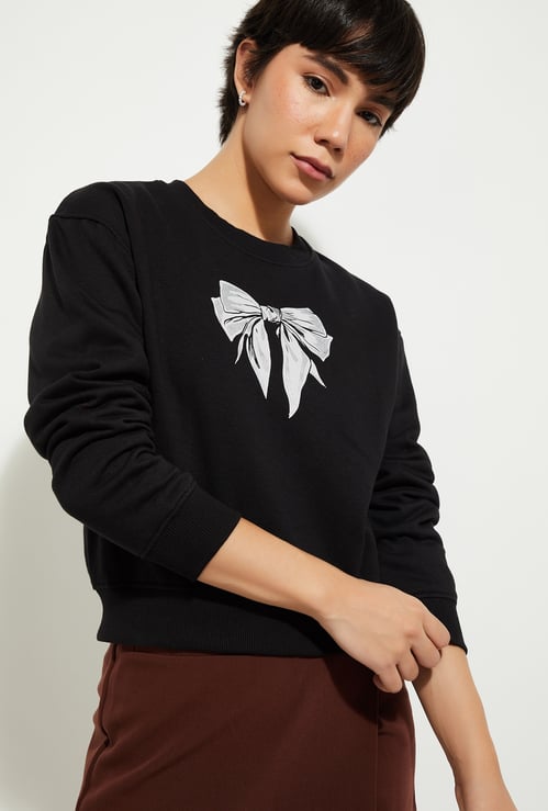 URB_N  Women Bow Print Relaxed Fit Sweatshirt