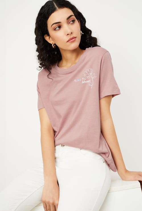 Women Placement Metallic Printed T-shirt