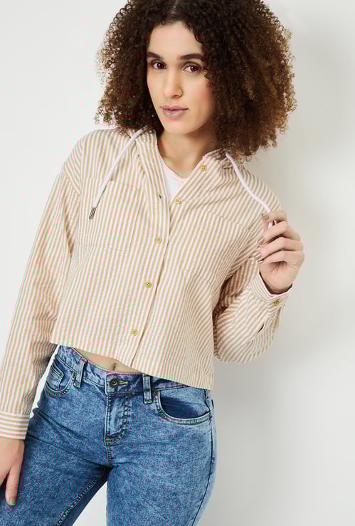 Women Striped Hooded Shirt