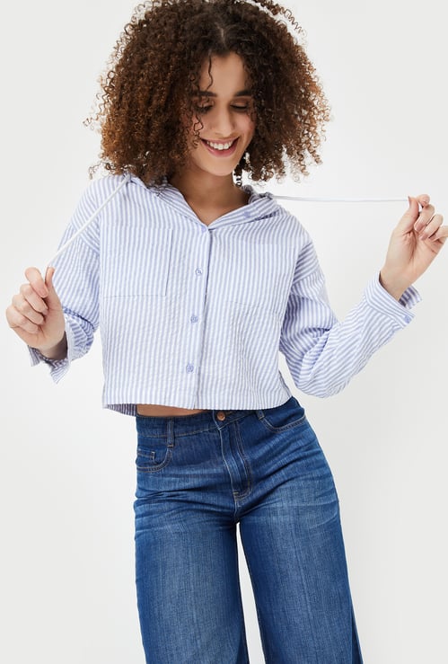 Women Striped Hooded Shirt