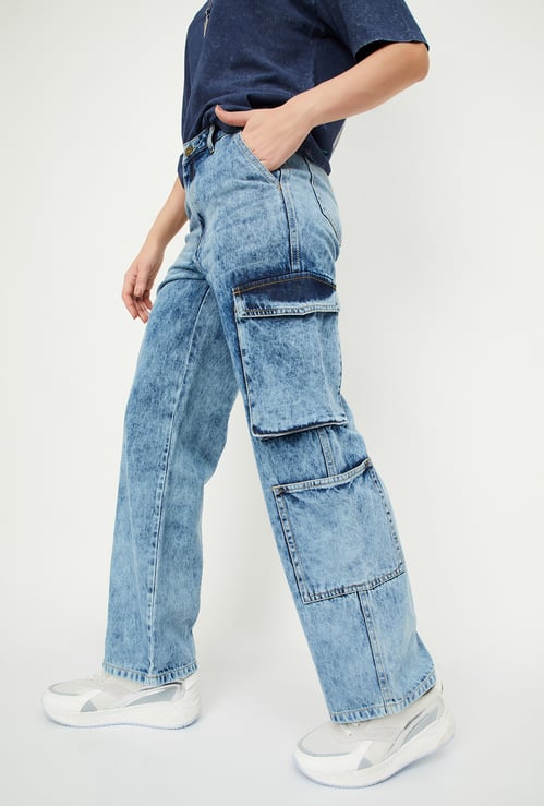 Women Washed Cargo Jeans