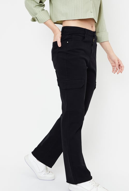 Women Solid Cargo Jeans