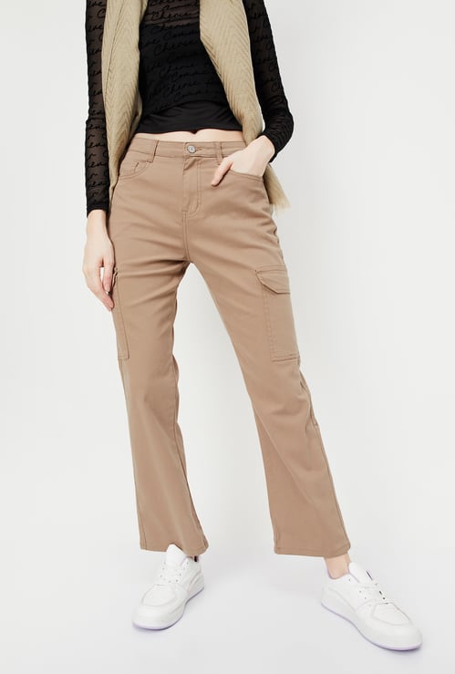 Women Solid Cargo Jeans