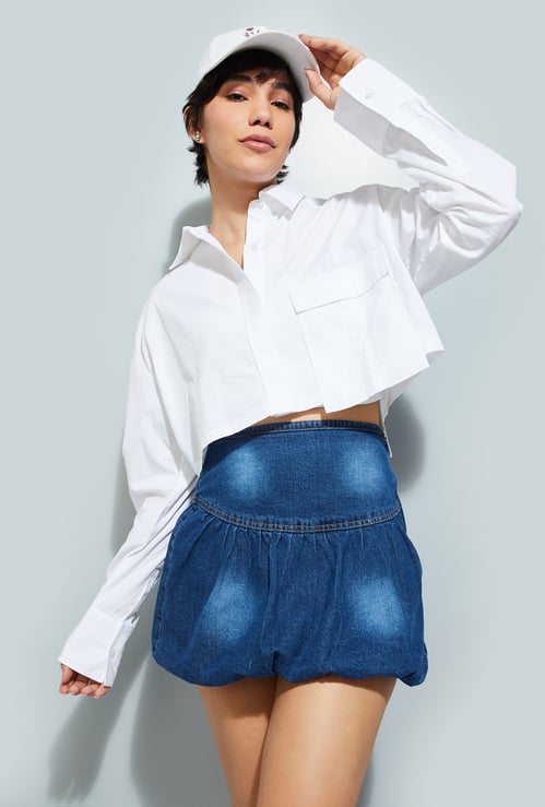 URB_N Women Solid Crop Shirt