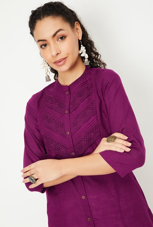 Women Lace Detail Straight Kurta