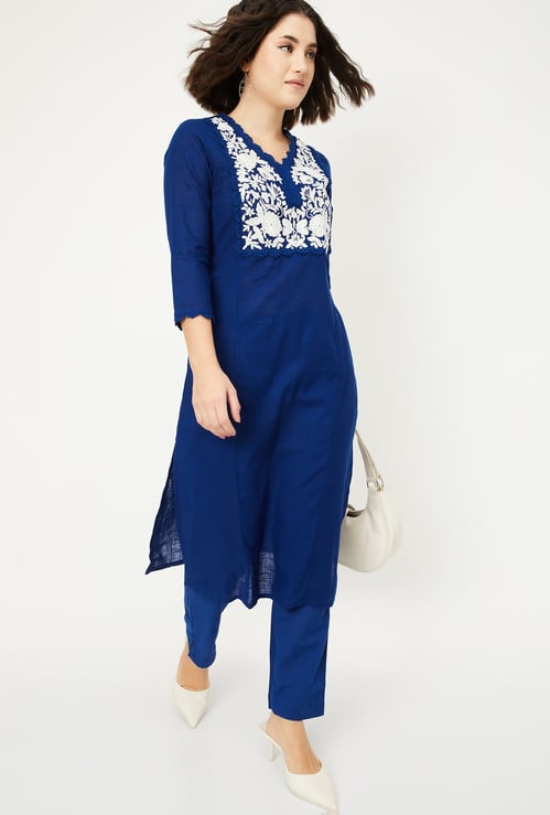 Women Embroidered Straight Kurta Set