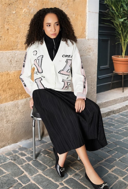 Women Text Knit Oversized Cardigan