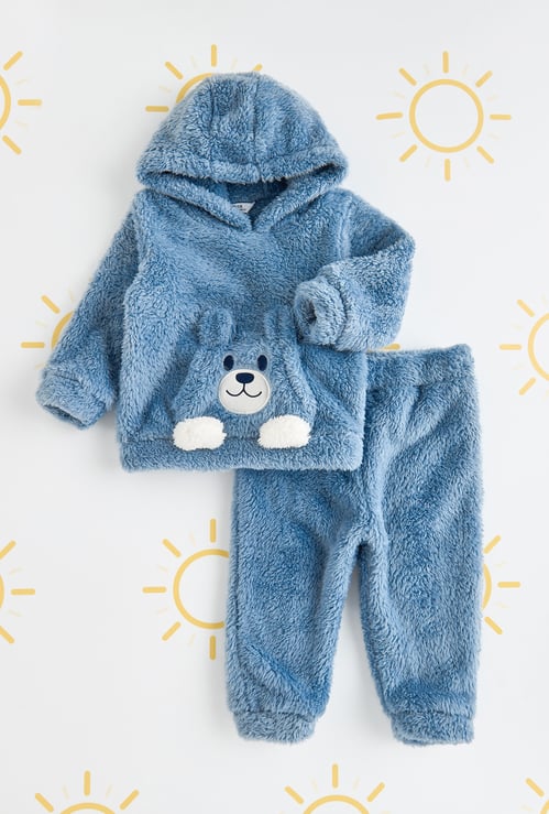 Boys Faux Fur Hooded Sleepwear Set