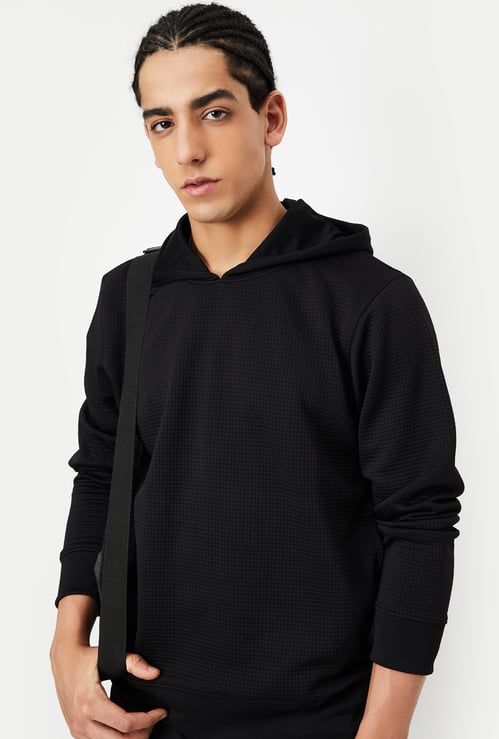 Men Textured Hooded Sweatshirt