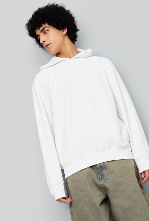 Men Textured Hooded Sweatshirt