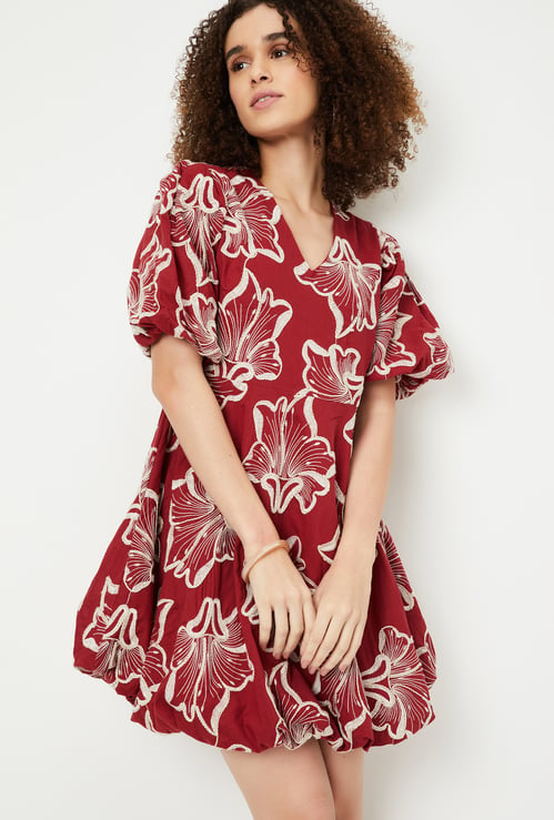 Women Embroidered Bubble Hem Dress