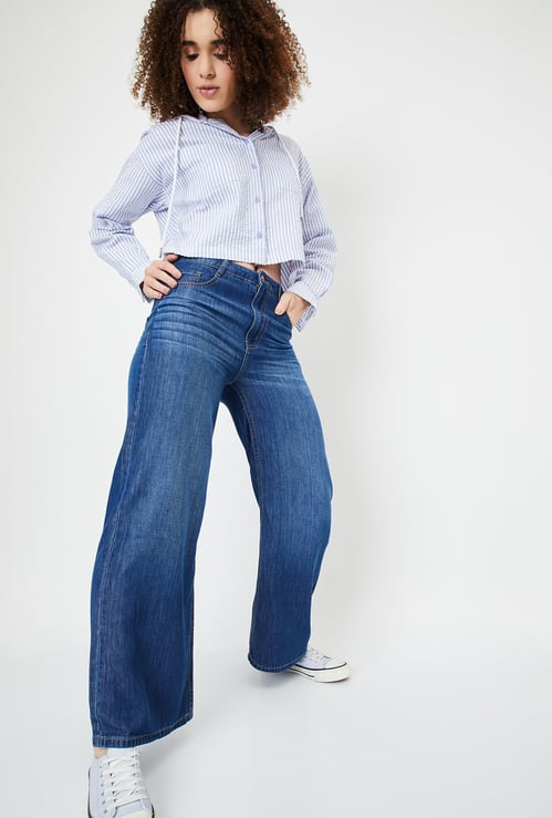 Women Whiskered Wide-Leg Jeans