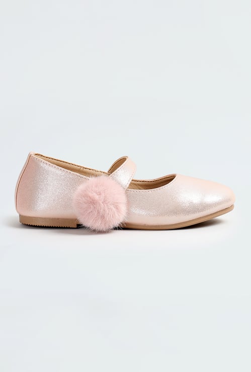 Girls Metallic Mary Janes with Pompom