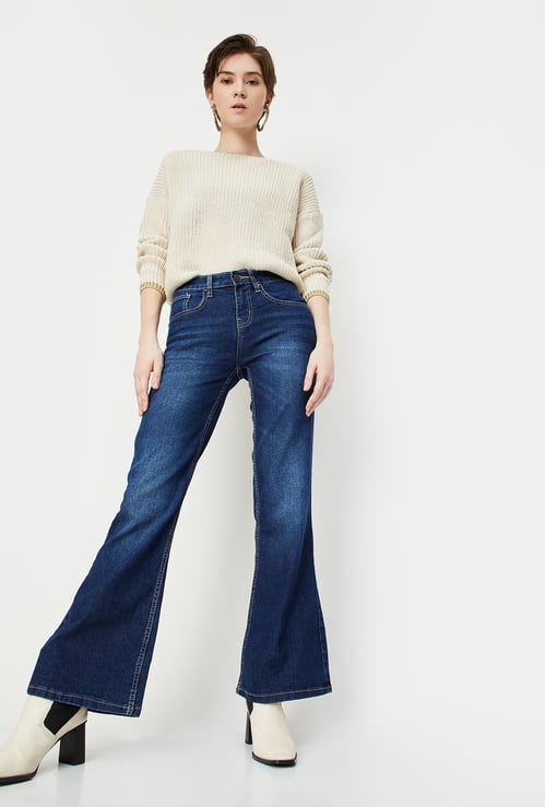 Women Washed Kick Flare Jeans