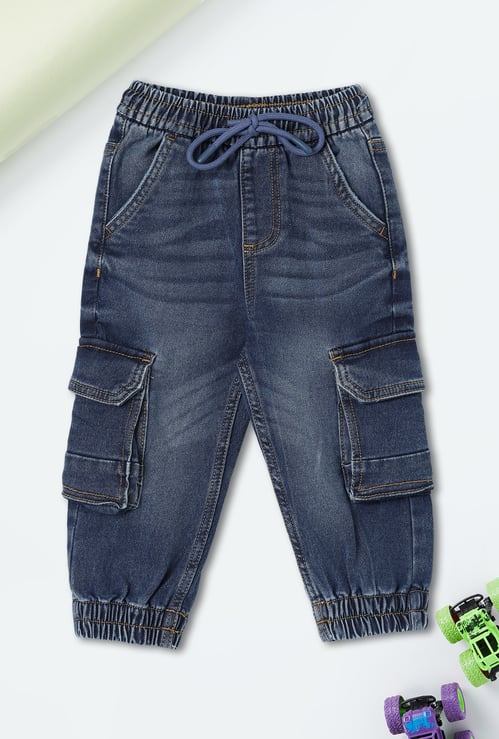 Boys Whiskered Denim Cargo Joggers