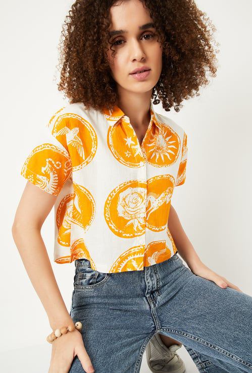 Women Printed Cropped Shirt