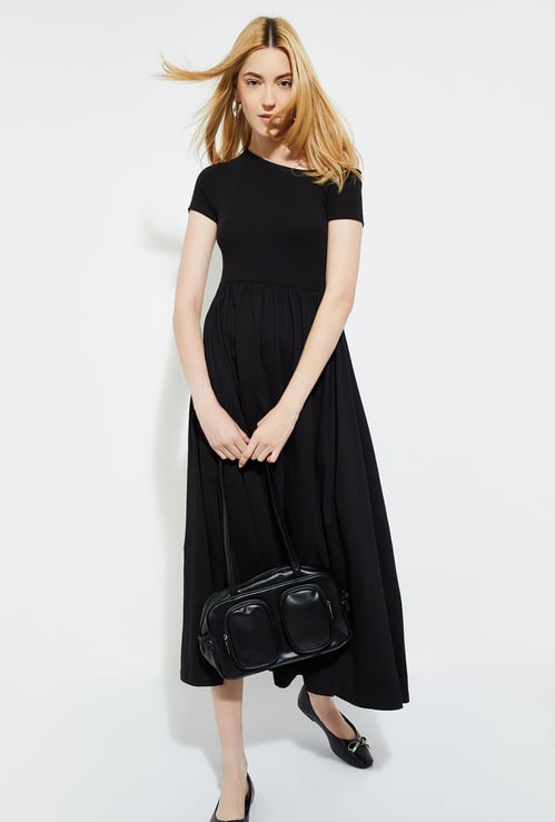 URB_N Women Ribbed One-shoulder Midi Dress