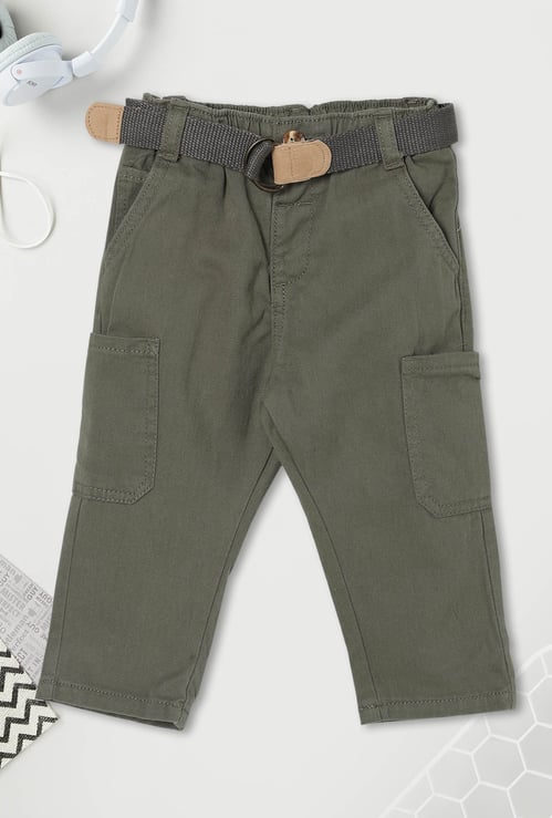 Boys Solid Belted Cargo Trousers