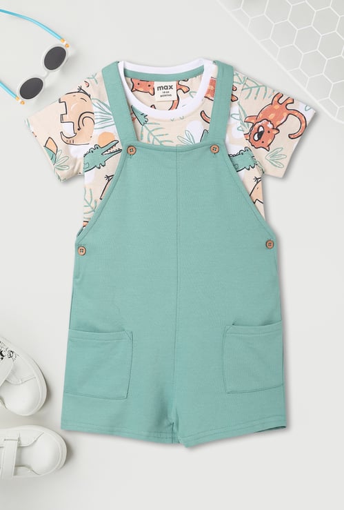 Boys Dino Print Dungaree with T-shirt