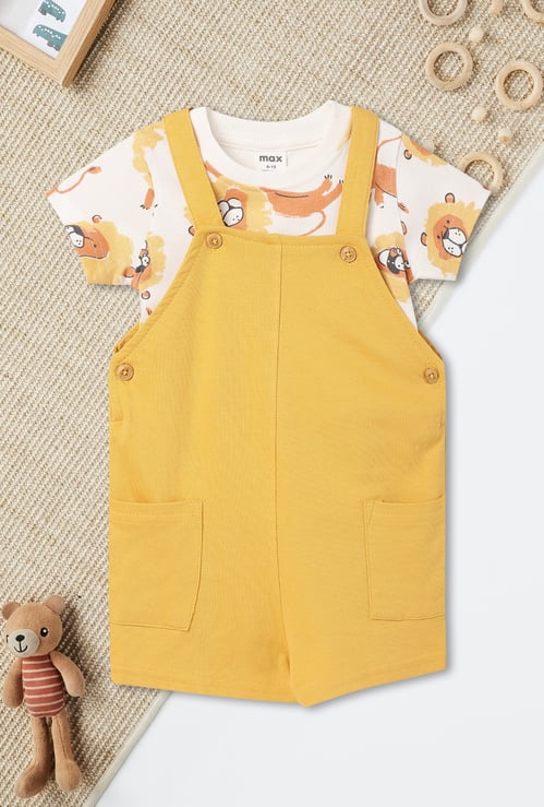 Boys Printed Dungaree and T-shirt