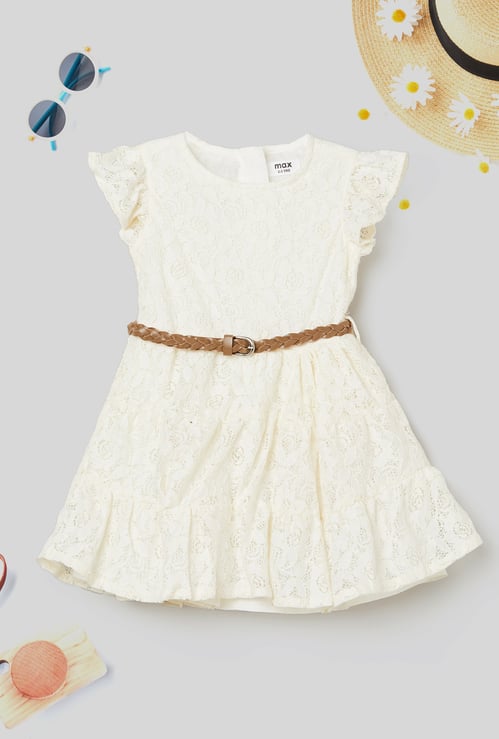 Girls Lace Detailed Dress with Belt