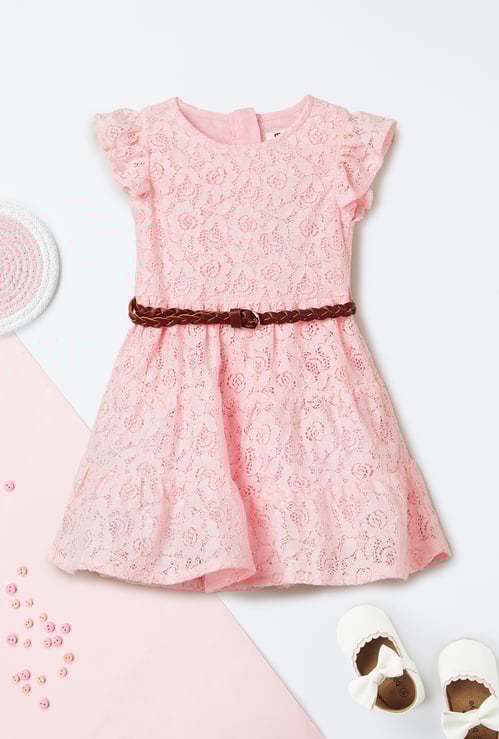 Girls Lace Detailed Dress with Belt