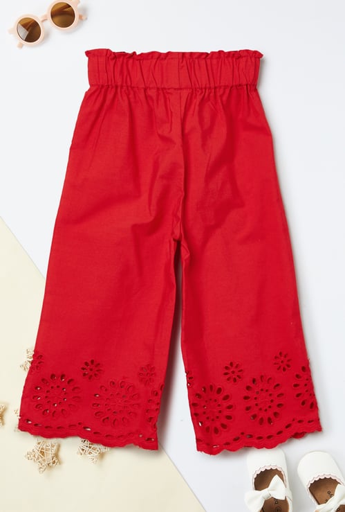 Girls Solid Schiffili Hem Wide Hem Trousers