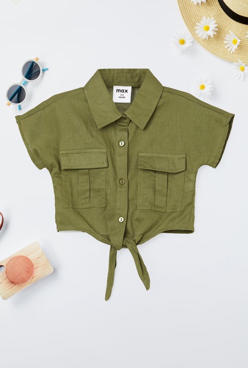 Girls Solid Shirt-style Top