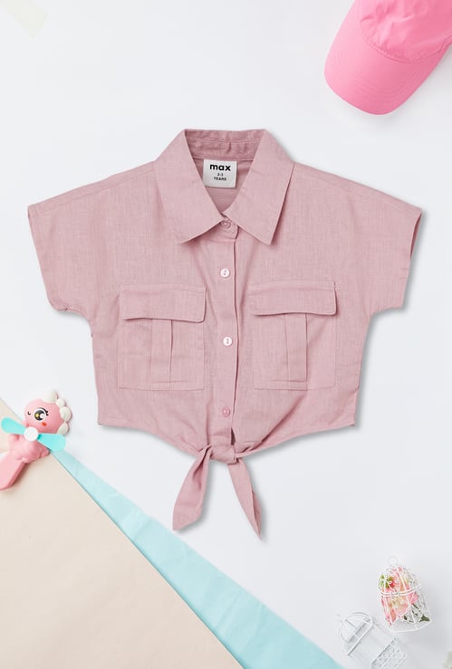 Girls Solid Shirt-style Top