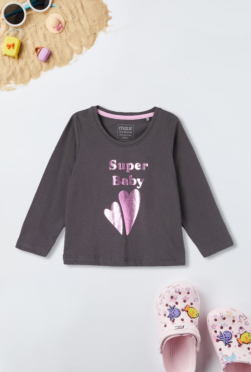 Girls Metallic Print Full Sleeve T-shirt