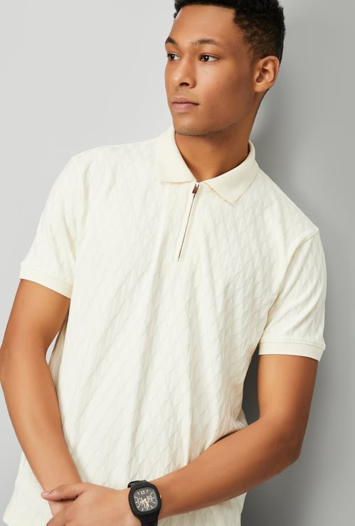 Men Knitted Zip Polo T-shirt