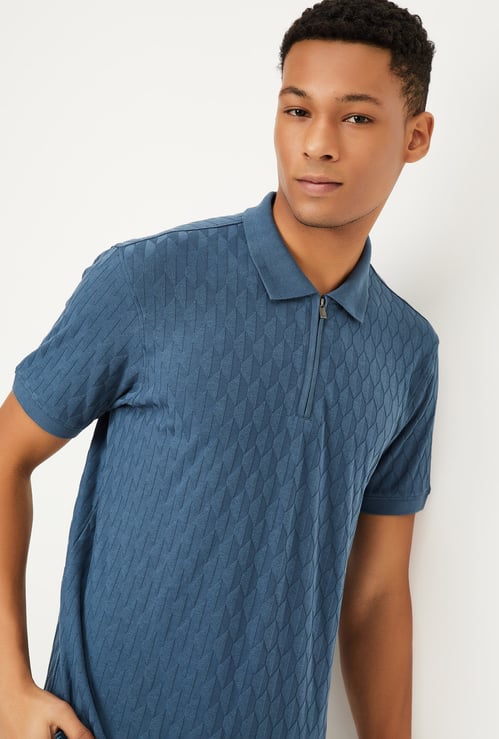 Men Knitted Zip Polo T-shirt