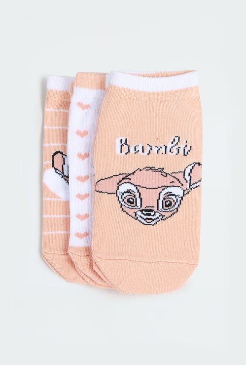 Girls Bambi Print No-Show Socks - Pack of 3
