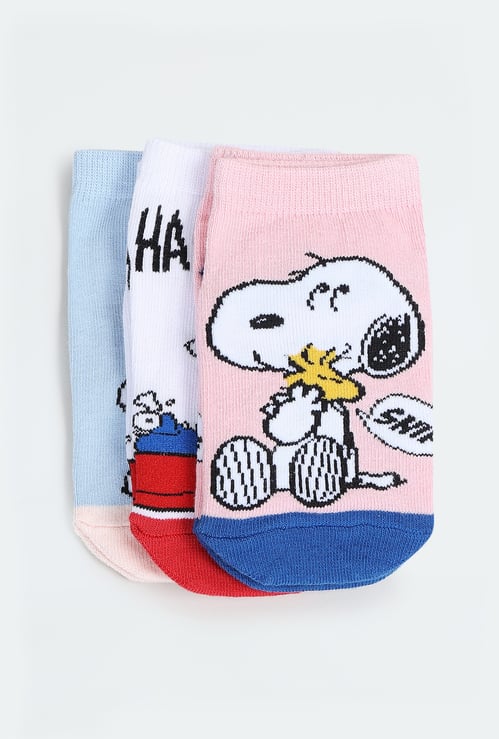 Girls Snoopy Print No-Show Socks - Pack of 3