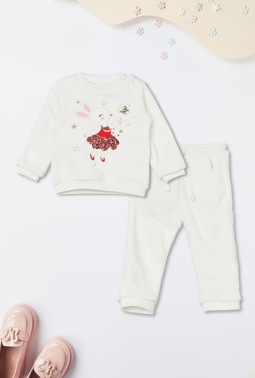 Girls Embellished Fuzzy Jogger Set