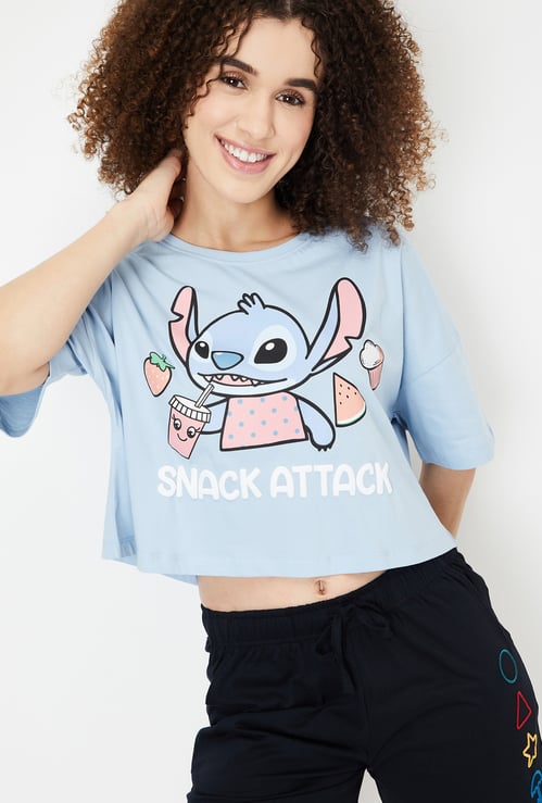 Women Stitch Printed Cropped T-shirt