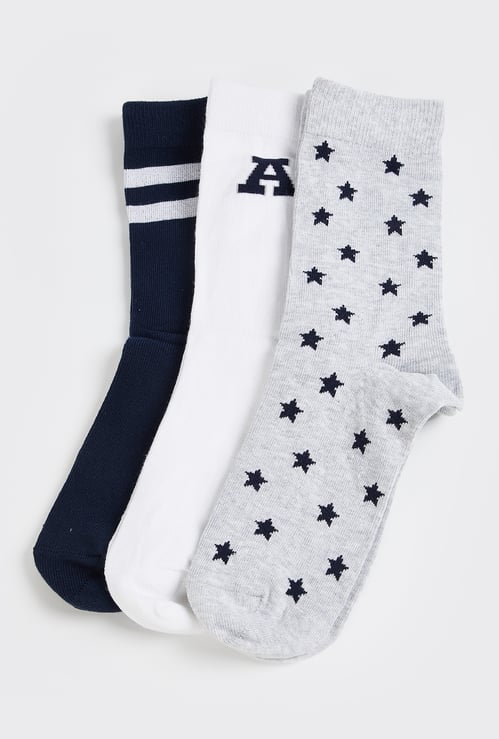 Boys Printed Crew Length Socks - Pack of 3