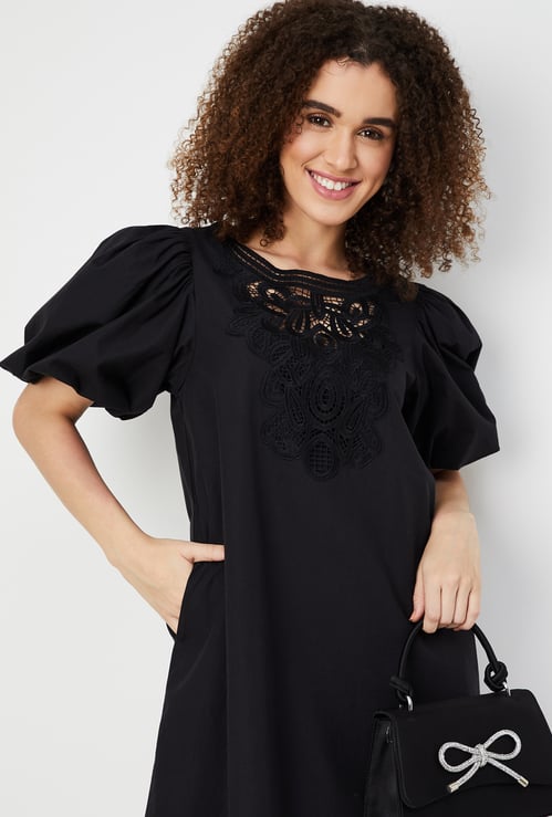 Women Lace Inserts A-line Dress