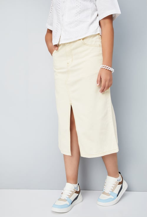 Girls Solid Denim Skirt