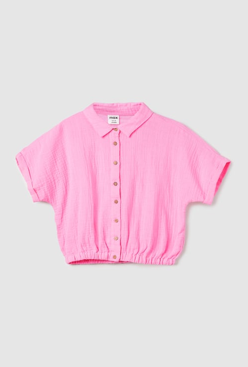 Girls Textured Shirt-style Top