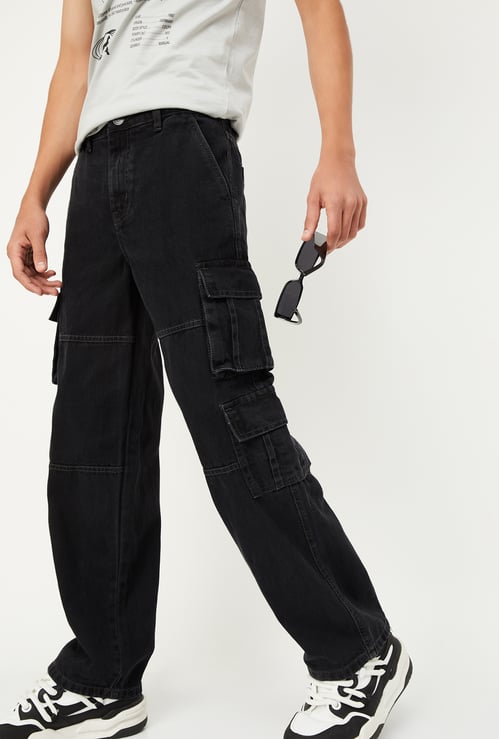 Boys Solid Cargo Jeans