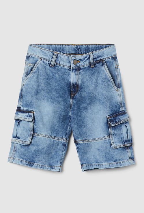Boys Washed Denim Cargo Jorts
