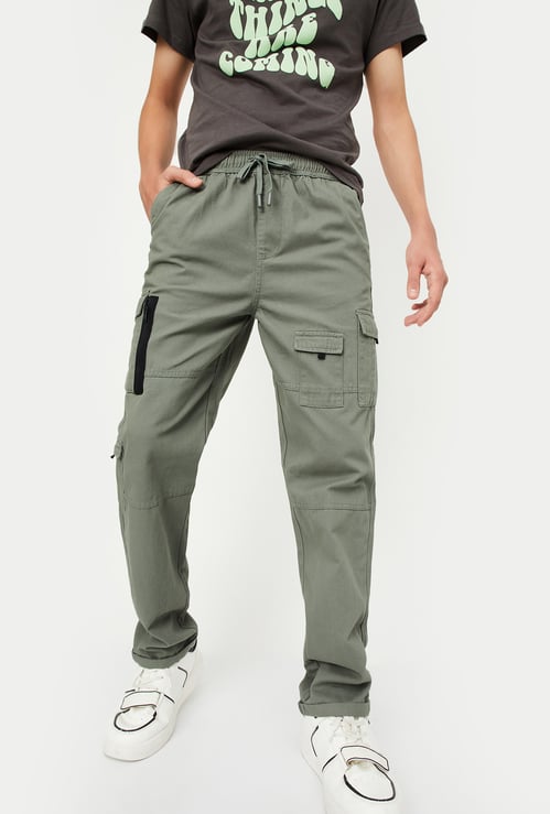 Boys Textured Loose Fit Cargo Trousers