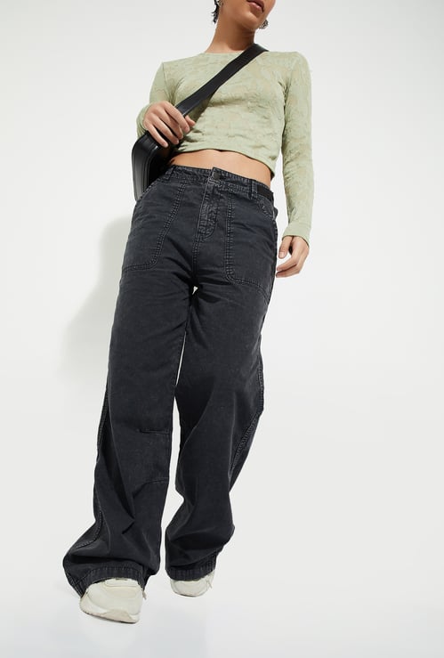 URB_N Women Washed Wide Leg Trousers