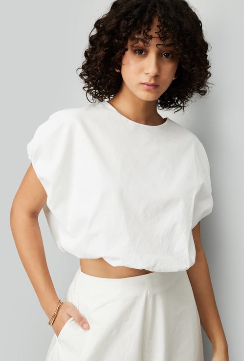 Kalki x Max Women Tie-Up Balloon Hem Crop Top