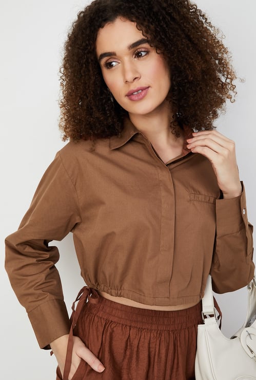 Kalki x Max Women Solid Shirt-style Crop Top