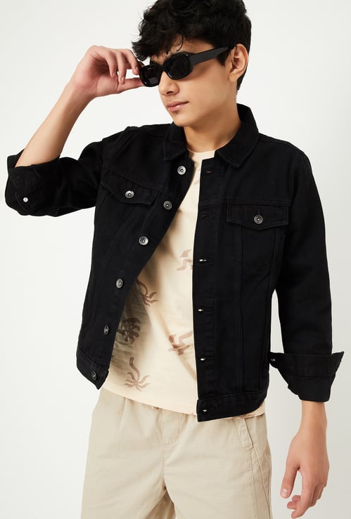 Boys Solid Denim Jacket